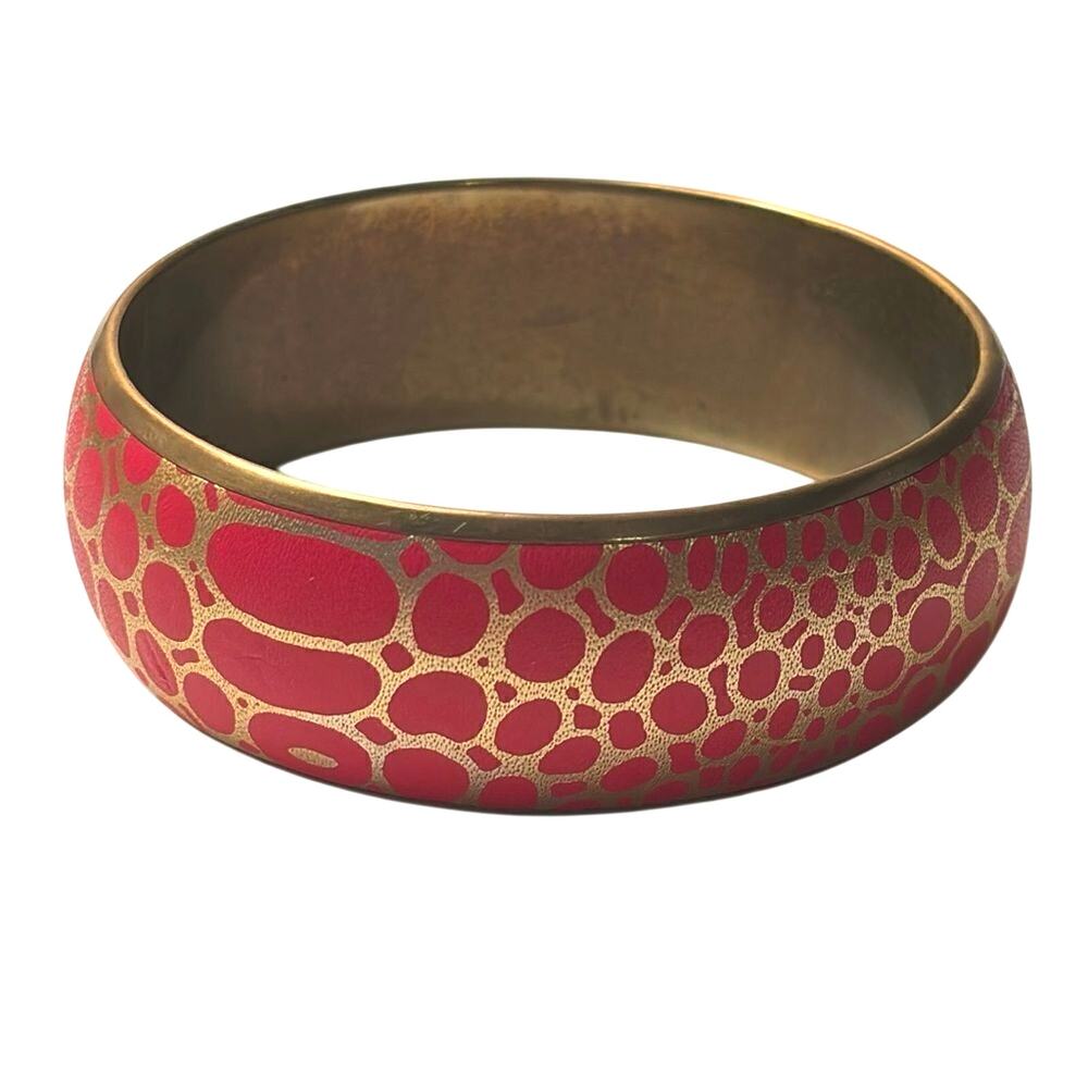 Vintage Red Gold Bubble Pattern Bangle Bracelet Retro Statement Jewelry